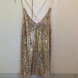 Free People White Gold Sequin Mini Dress